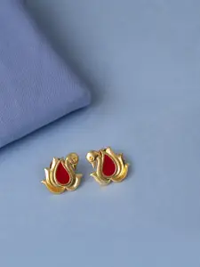 Voylla Gold-Plated Red Swan Shaped Studs