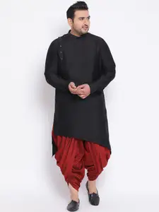 KISAH PLUS Men Black & Red Solid Kurta with Dhoti Pants