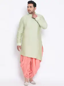 KISAH PLUS Men Green & Pink Solid Kurta with Dhoti Pants