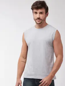 GRITSTONES Men Grey Solid Round Neck T-shirt