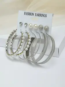 Shining Diva Fashion Combo Set of 6 Silver Plated Hoop  Stud Earrings