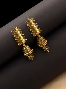 Voylla Gold-Plated Oxidised Contemporary Drop Earrings