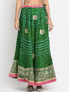 SOUNDARYA Women Green & Golden Printed Flared Maxi Skirt