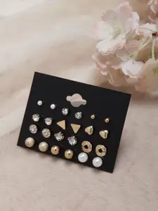 Shining Diva Fashion Set Of 12 Gold-Plated Contemporary Studs