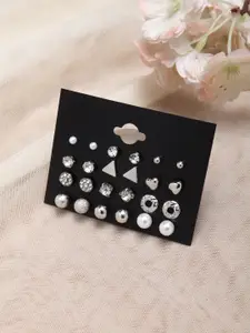 Shining Diva Fashion Set of 12 Silver-Plated Contemporary Studs