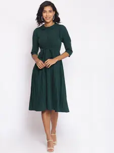 Cottinfab Women Bottle Green Solid Fit and Flare Dress