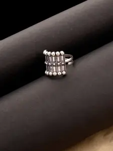 Voylla Oxidised Silver-Plated Rava Ball Design Adjustable Finger Ring