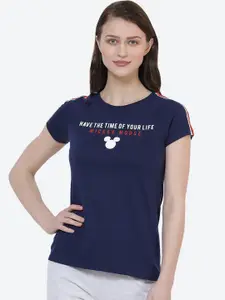 Free Authority Mickey & Friends Featured Women Navy Blue Round Neck T-shirt