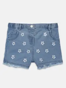 Chicco Girls Blue Embellished Regular Fit Denim Shorts