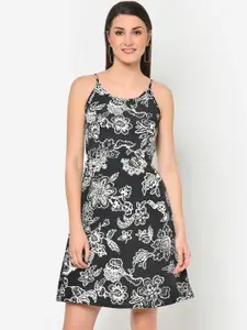 Martini Women Black & White Floral Printed Fit and Flare Dress