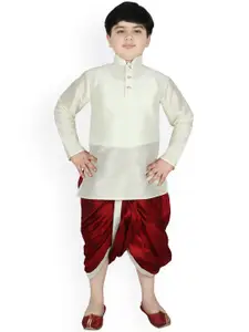 SG YUVRAJ Boys Cream-Coloured Solid Kurta with Dhoti Pants