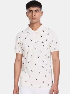 Aeropostale Men Off-White Printed Polo Collar T-shirt