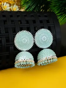 Crunchy Fashion Turquoise Blue & Silver-Toned Dome Shaped Jhumkas
