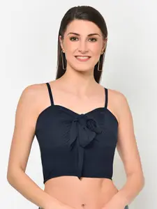 Martini Navy Blue Solid Georgette Fitted Crop Top