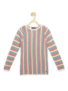 Allen Solly Junior Girls White Striped Pullover Sweater