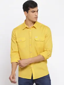 Pepe Jeans Men Yellow Regular Fit Solid Cotton Casual Shirt