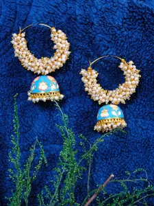 Crunchy Fashion Gold-Toned & Blue Contemporary Jhumkas