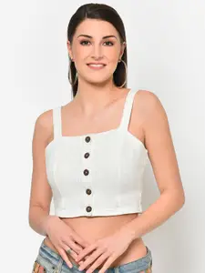 Martini Off White Pure Cotton Fitted Crop Top