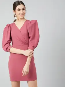 Athena Women Pink Solid Wrap Dress