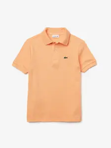 Lacoste Boys Peach-Coloured Solid Polo Collar Pure Cotton T-shirt