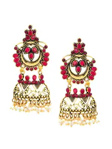 Mali Fionna Gold-Toned & Red Contemporary Drop Earrings