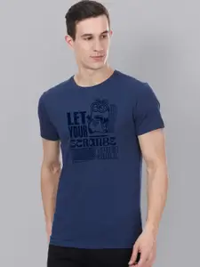 Free Authority Men Blue Minions Printed Round Neck Pure Cotton T-shirt