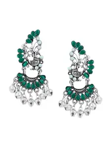 Mali Fionna Green & Silver-Toned Classic Drop Earrings