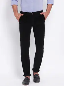 Turtle Men Black Slim Fit Solid Cotton Regular Trousers