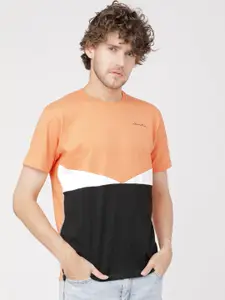 LOCOMOTIVE Men Orange Colourblocked Round Neck T-shirt