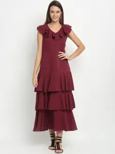Karmic Vision Women Maroon Solid Fit and Flare Dress