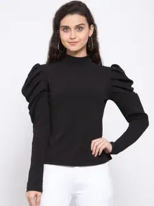 Zastraa Black Puff Sleeves Regular Top