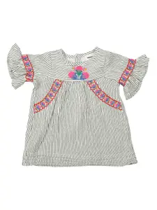 MeeMee Girls Multicoloured Striped Cotton A-Line Dress