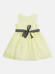 Pantaloons Baby Girls Yellow & White Striped Cotton Fit and Flare Dress
