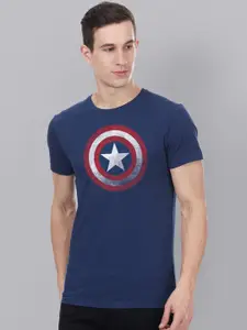 Free Authority Men Blue Captain America Printed Round Neck T-shirt