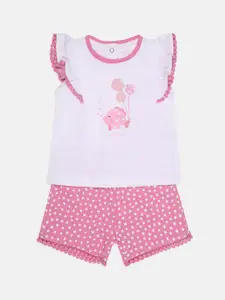 Chicco Girls White & Pink Printed Top with Shorts
