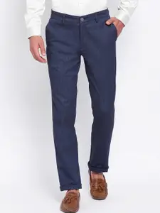 Turtle Men Navy Blue Slim Fit Striped Regular Trousers