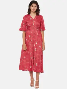 AKKRITI BY PANTALOONS Women Red Printed Fit and Flare Dress