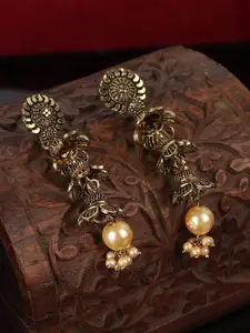 ANIKAS CREATION Gold Plated Contemporary Drop Earrings