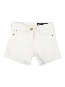 Allen Solly Junior Girls White Solid Regular Fit Denim Shorts