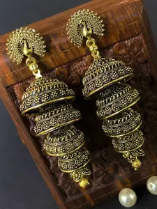 ANIKAS CREATION Gold plated Peacock Shaped Antique Jhumkas