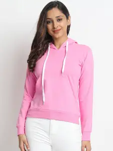 JUNEBERRY Women Pink Solid Hooded Sweatshirt