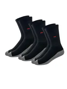 NAVYSPORT Men Pack Of 3 Black & Grey Colourblocked Calf-Length Socks
