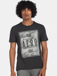 Aeropostale Men Charcoal Grey Printed Round Neck T-shirt