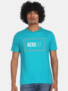 Aeropostale Men Blue Solid Round Neck Pure Cotton T-shirt