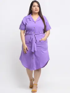 Flambeur Purple Crepe Shirt Dress