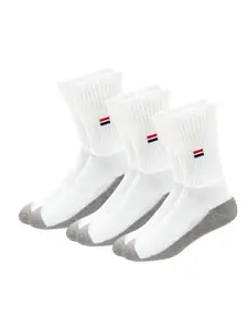 NAVYSPORT Men Pack Of 3 White & Grey Colourblocked Calf-Length Socks