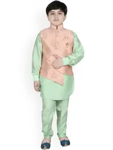 SG YUVRAJ Boys Green Solid Kurta with Trousers & Nehru jacket