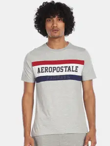 Aeropostale Men Grey Colourblocked Round Neck T-shirt
