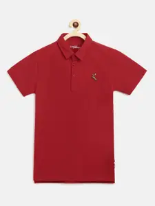 Lil Tomatoes Boys Red Solid  Polo Collar Pure Cotton T-shirt