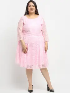 Flambeur Women Pink Floral Self Design Dress